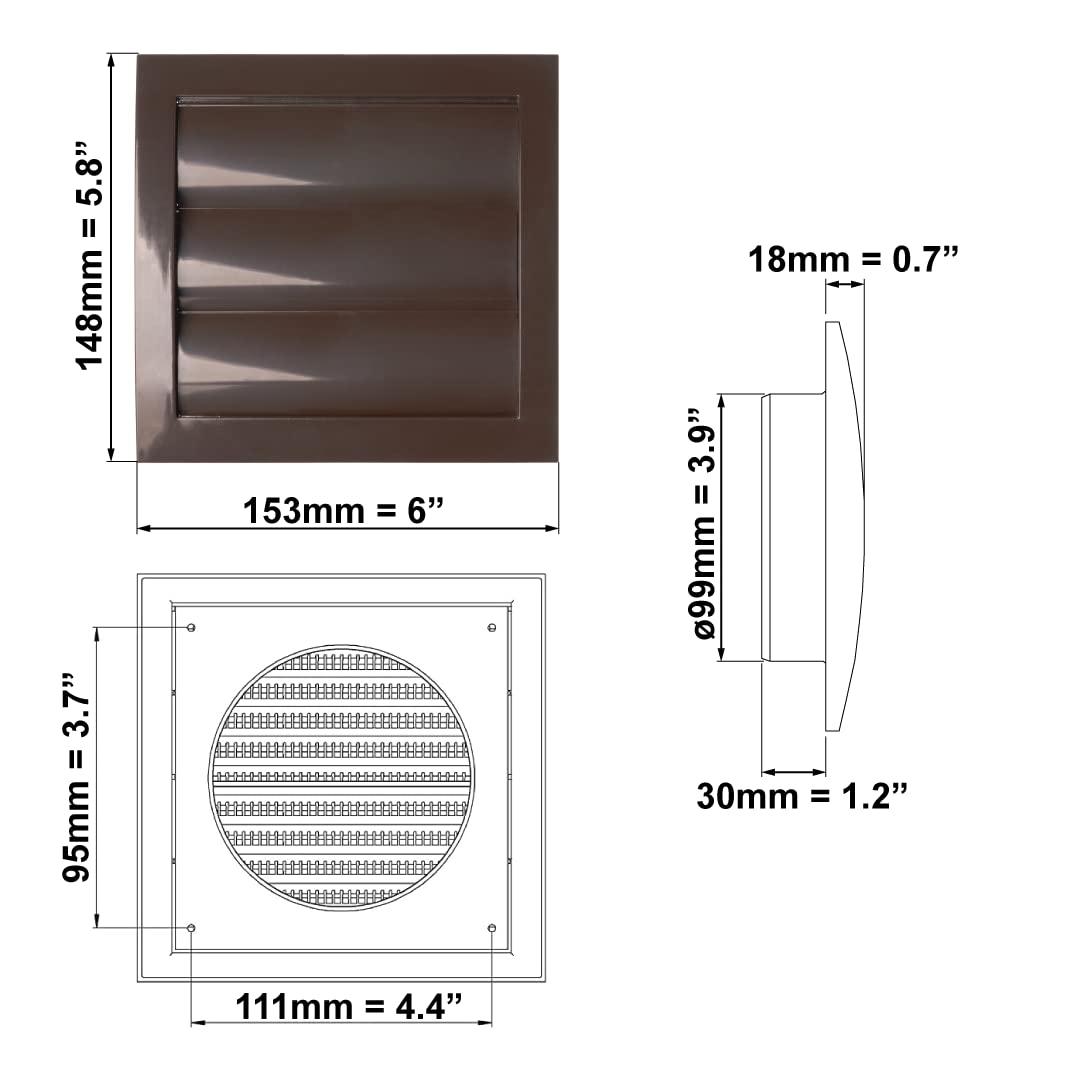 europlast-nd10zb-l-ftungsgitter-braun-100-mm-mit-r-ckstauklappe image 2